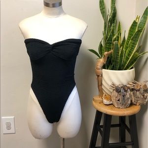 Vintage Hunza G Black One Piece Swimsuit Bodysuit